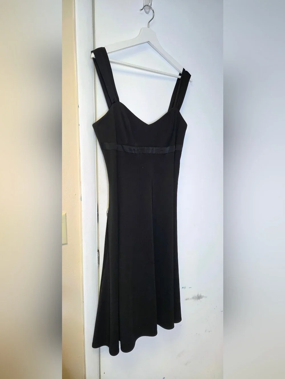 David Meister Black Silk Trim Keyhole Back Midi Dress Size 12